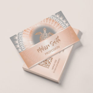 QR Code Rose Gold Mandala Turtle Business Card