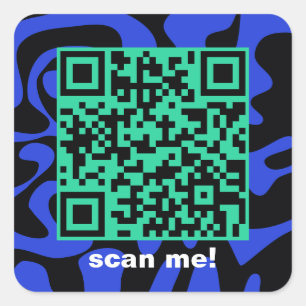 QR Code Royal Blue Teal Black Groovy Squiggles Square Sticker