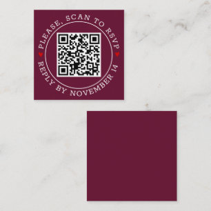 QR code RSVP border and hearts burgundy wedding Enclosure Card