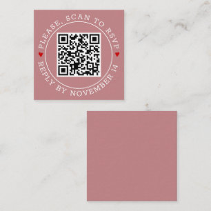 QR code RSVP border and hearts dusty rose wedding Enclosure Card
