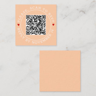 QR code RSVP border and hearts peach wedding Enclosure Card