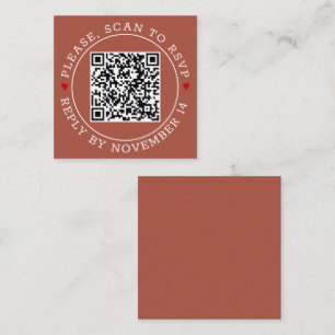 QR code RSVP border and hearts terracotta wedding Enclosure Card