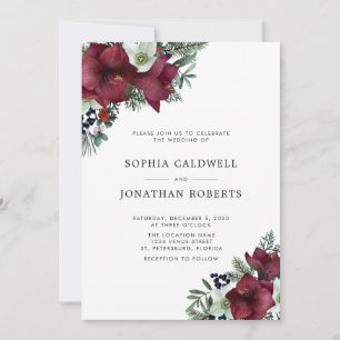 QR Code RSVP Burgundy Floral Winter Wedding Invitation