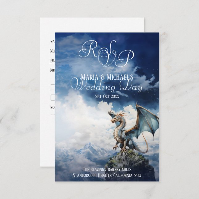 QR Code RSVP Celtic Dragon Fantasy Fairytale Enclosure Card (Front/Back)