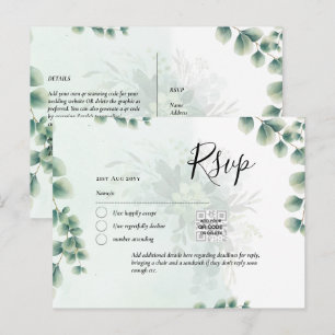 QR CODE RSVP Eucalyptus Leaves Greenery Wedding Po Postcard