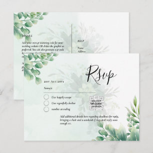 QR CODE RSVP Eucalyptus Leaves Greenery Wedding Po Postcard