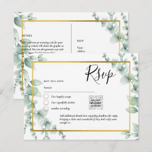 QR CODE RSVP Eucalyptus Leaves Greenery Wedding Po Postcard