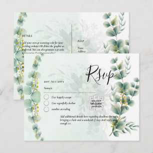 QR CODE RSVP Eucalyptus Leaves Greenery Wedding Po Postcard