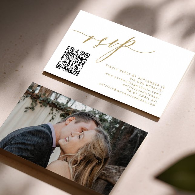 QR code RSVP modern gold photo wedding website Enclosure Card (Mini enclosure card - available in bigger sizes)