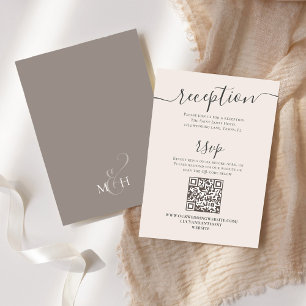 QR Code RSVP Online Blush Reception Simple Taupe Enclosure Card
