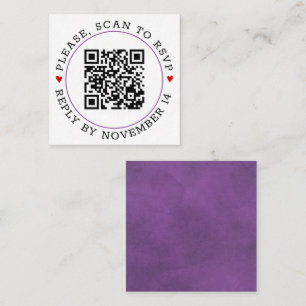 QR code RSVP purple border and hearts wedding Enclosure Card
