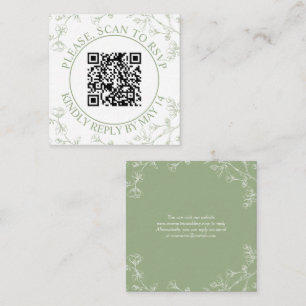 QR code RSVP, sage green blossoms floral wedding Enclosure Card