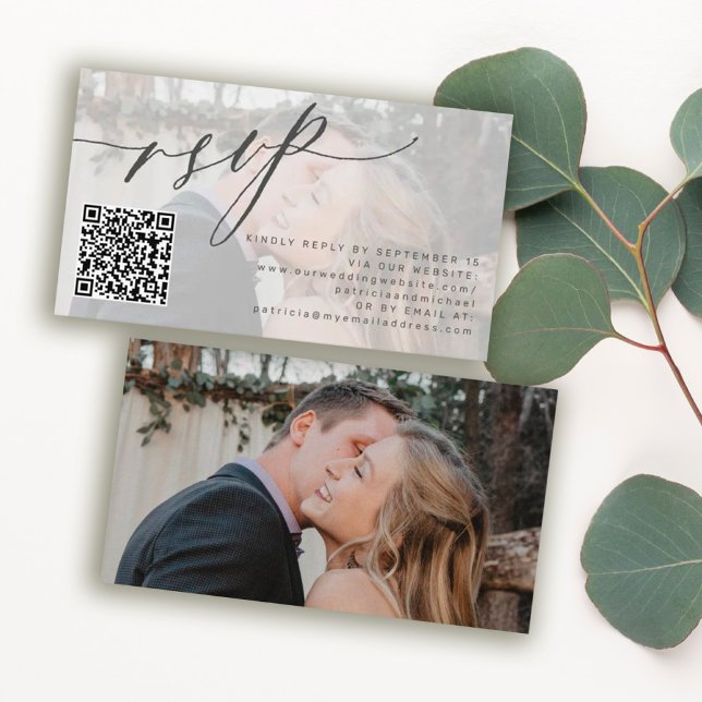QR code RSVP simple photo wedding website Enclosure Card (Creator Uploaded)