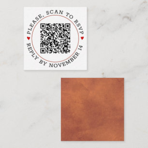 QR code RSVP terracotta border and hearts wedding Enclosure Card