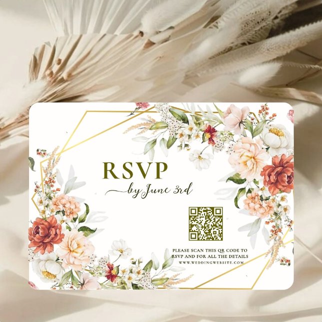 QR Code RSVP Wedding Card – Foliage Gold Geometric (Creator Uploaded)