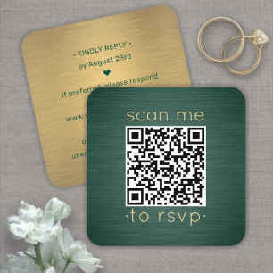 QR Code RSVP Wedding Details Green Gold Enclosure Square Business Card