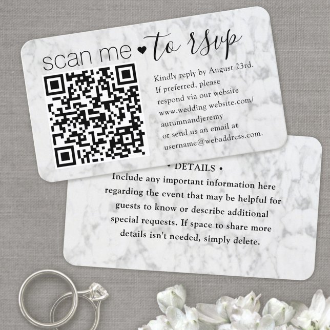 QR Code RSVP Wedding Faux Marble Enclosure Card (Creator Uploaded)