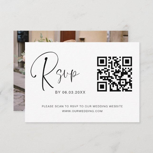 QR Code RSVP Wedding Website Photo Elegant (Front/Back)