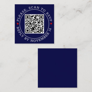 QR code RSVP with border hearts navy blue wedding Enclosure Card