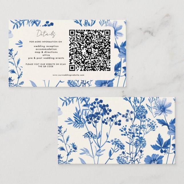 QR code Rustic Blue Wildflower Wedding Enclosure Card (Front/Back)