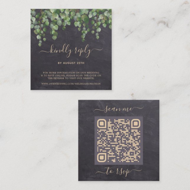 QR Code Rustic Eucalyptus Botanical Wedding RSVP Enclosure Card (Front/Back)