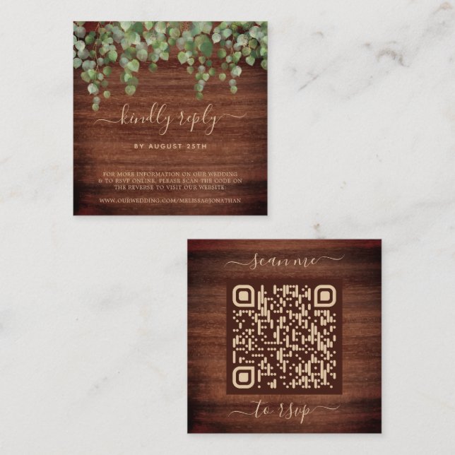 QR Code Rustic Eucalyptus Greenery Wedding RSVP Enclosure Card (Front/Back)