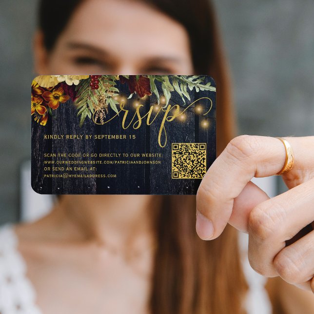 QR code rustic fall floral wedding RSVP enclosure Card (You can choose the ROUNDED CORNERS option)