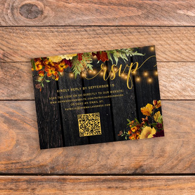 QR code rustic fall floral wedding RSVP enclosure Card (Creator Uploaded)