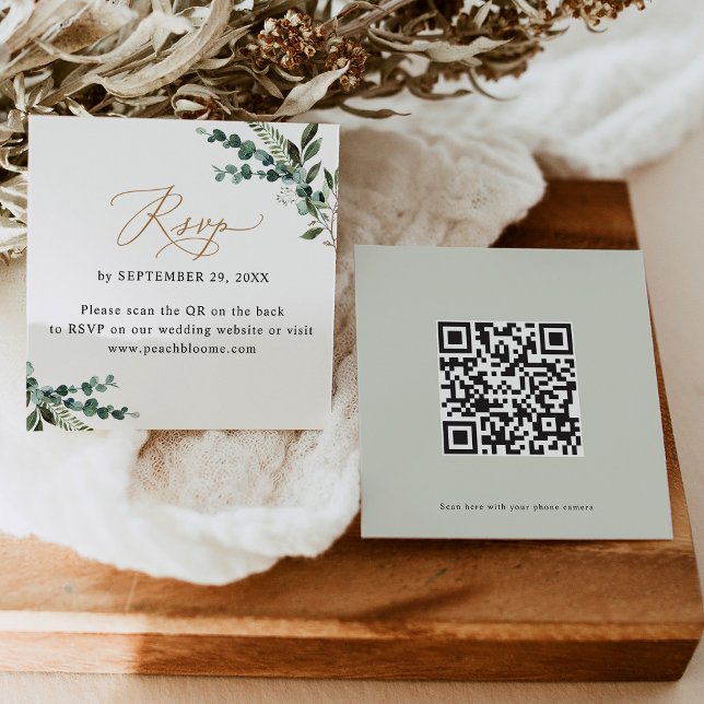 QR Code Rustic Greenery Gold Wedding Rsvp Card (Creator Uploaded)