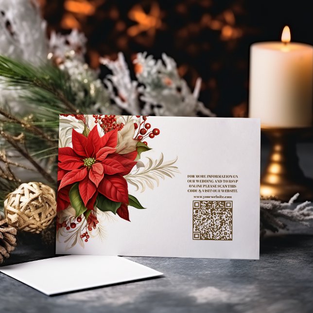 QR Code Rustic Poinsettia Floral Christmas Wedding Enclosure Card (Creator Uploaded)
