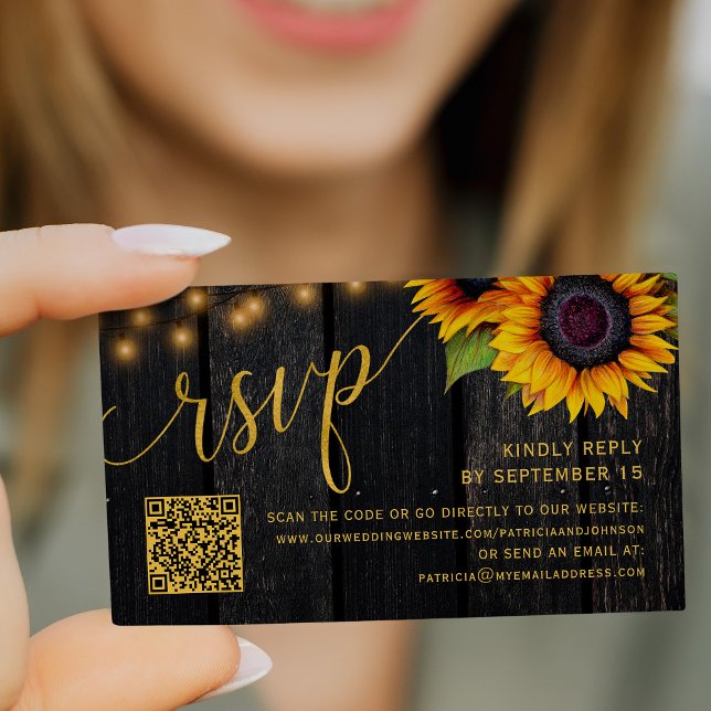 QR code rustic sunflower chic wedding RSVP Enclosure Card (Creator Uploaded)