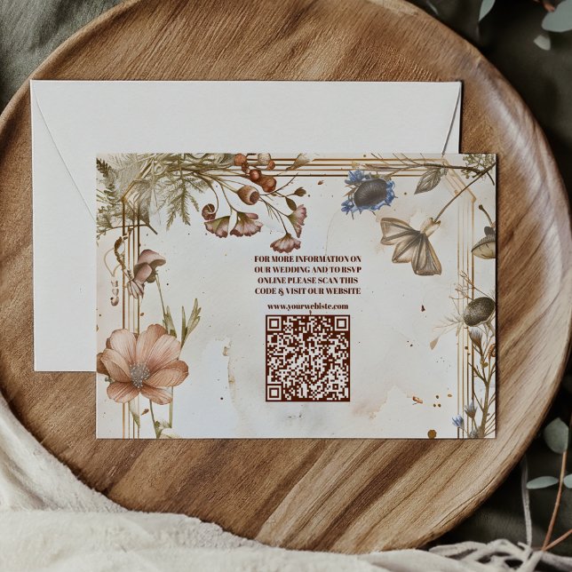 QR Code Rustic Watercolor Woodland Wedding Enclosure Card (Creator Uploaded)