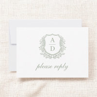 QR Code Sage Green Crest Monogram Wedding