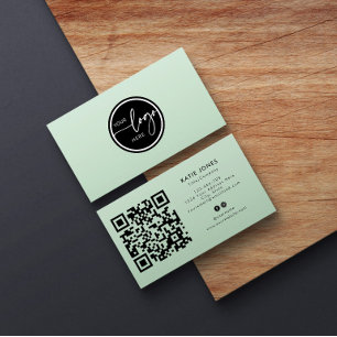 QR Code Sage Green Custom Circle Your Logo Business Card
