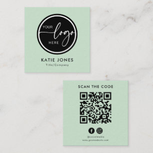 QR Code Sage Green Custom Logo Scan the Code Square Business Card