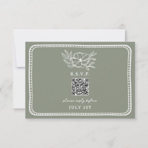 QR Code Sage Green Floral Wedding QR RSVP Card