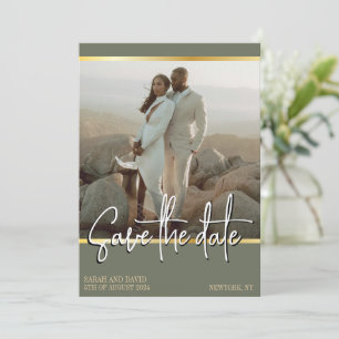 QR Code Sage Green Golden Minimalist Photo Save The Date