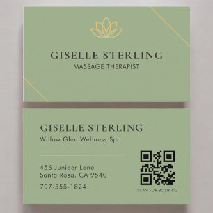 QR Code Sage Green Massage Therapist Business Card