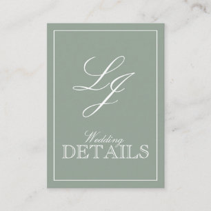 QR Code Sage Green Script Monogram Wedding Details Enclosure Card