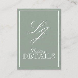 QR Code Sage Green Script Monogram Wedding Details Enclosure Card