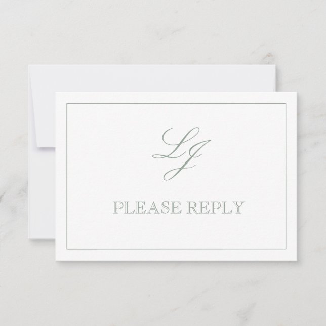 QR Code Sage Green Script Monogram Wedding RSVP Card (Front)