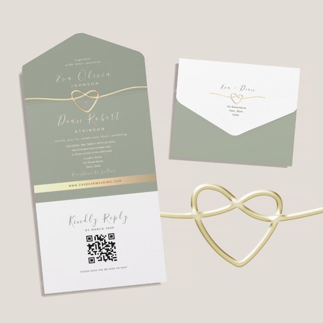 QR Code Sage Green Wedding All In One Invitation (Creator Uploaded)