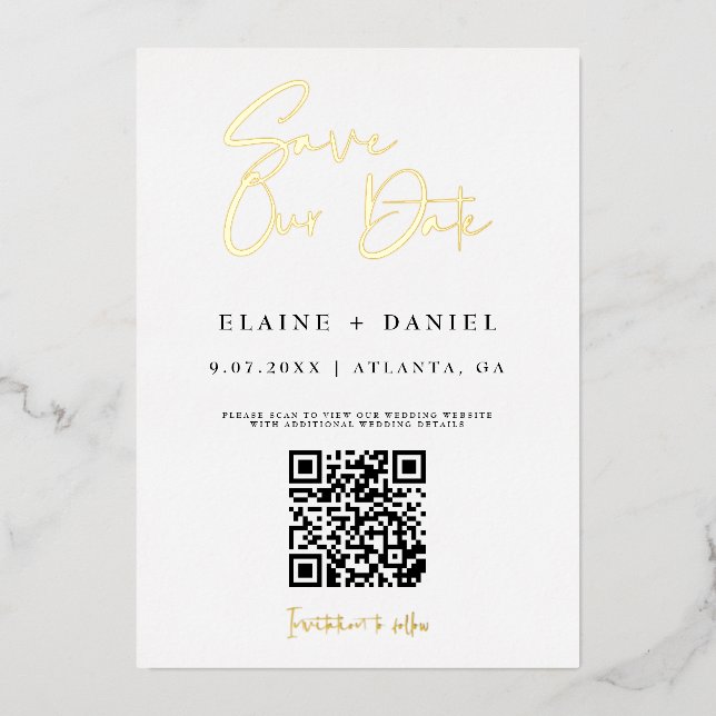 QR Code Save Our Date Photo Gold (Front)