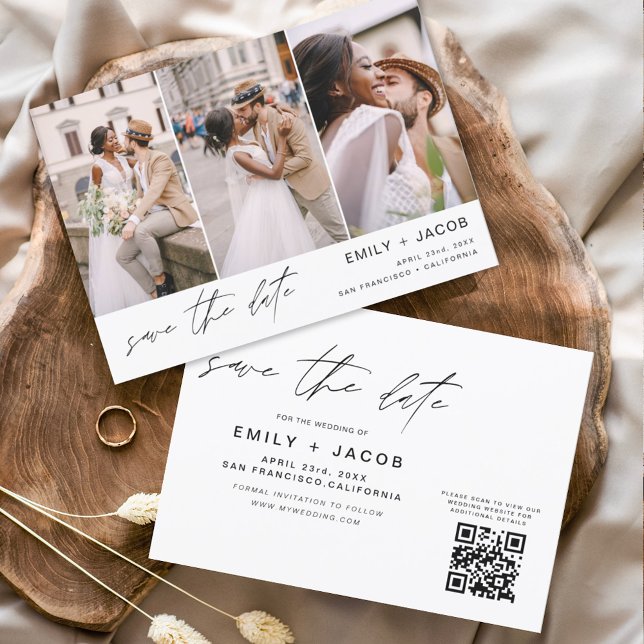 QR Code Save the Date - 3 Photo Elegant Modern (Creator Uploaded)