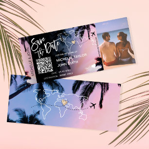 QR Code Save the Date Boarding Pass Palm Beach Invitation