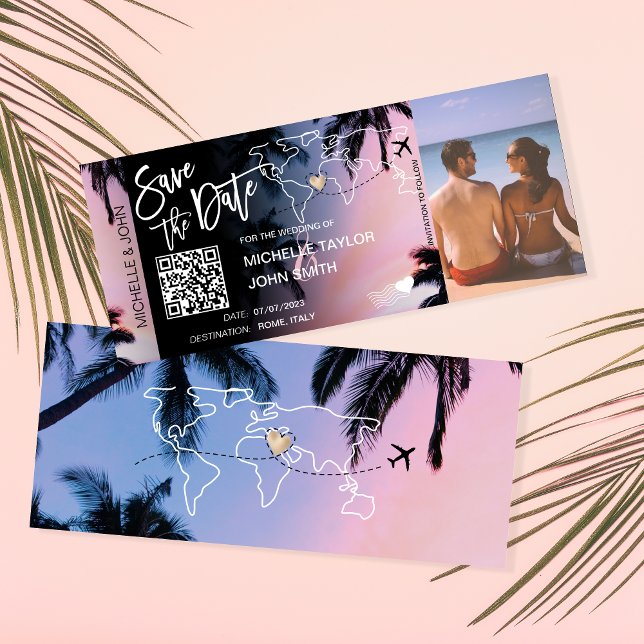 QR Code Save the Date Boarding Pass Palm Beach Invitation (Creator Uploaded)