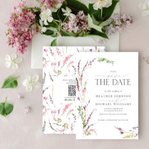 QR Code Save the Date Elegant Wildflower Floral Invitation