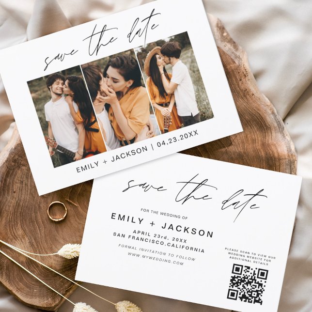 QR Code - Save the Date  Modern 3 Photo Elegant (Creator Uploaded)