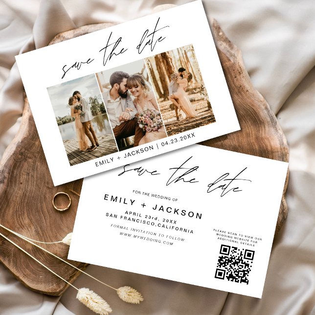 QR Code - Save the Date  Modern 3 Photo Elegant (Creator Uploaded)