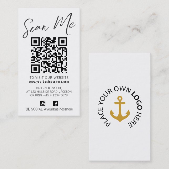 Qr code scan black white simple social logo busine business card (Front/Back)